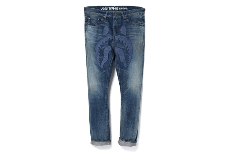 BAPE 2005 Type-05 Shark Embroidery Denim Pants Indigo