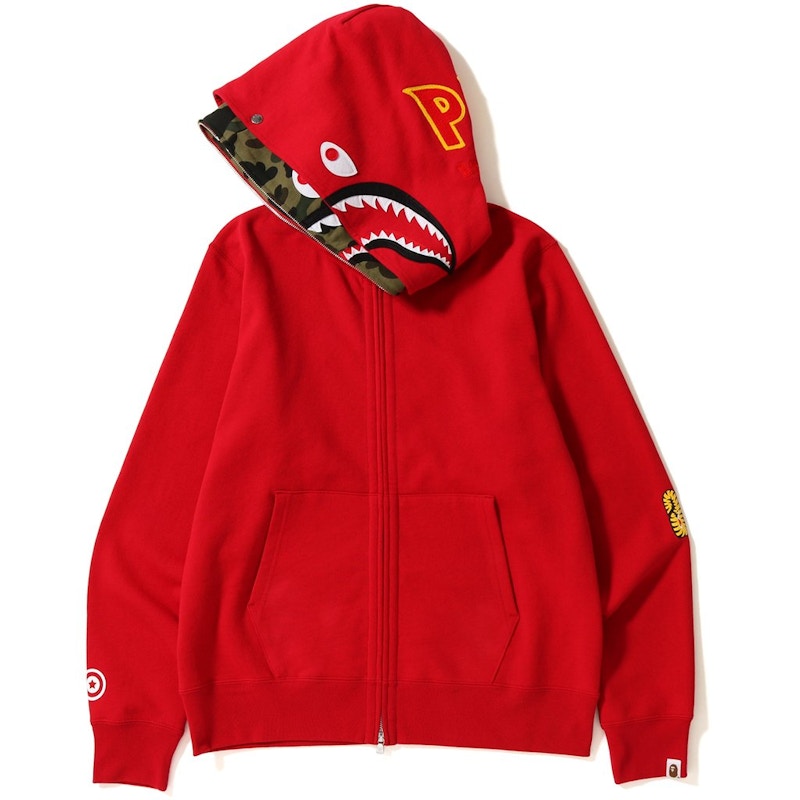 BAPE 2nd Shark Wide Full Zip Double Hoodie Red