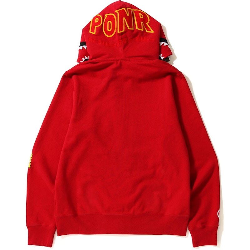 BAPE 2nd Shark Wide Full Zip Double Hoodie Red