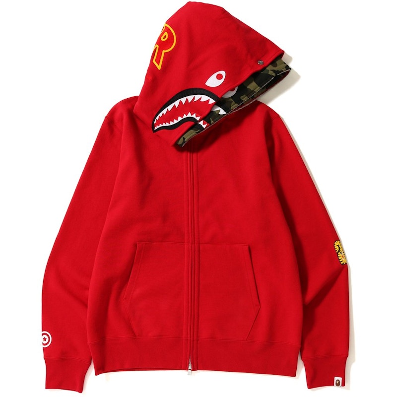 BAPE 2nd Shark Wide Full Zip Double Hoodie Red