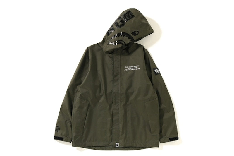 BAPE 3 Layer Shark Hoodie Jacket Olive