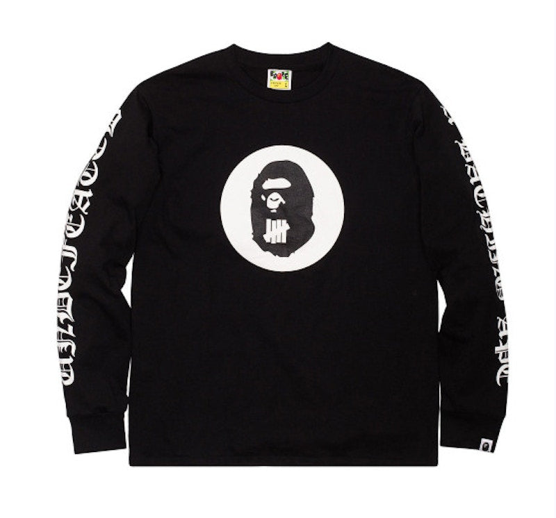 BAPE X Undefeated Mr Cartoon 5 Strike Logo Apehead Long Sleeve Tee Black