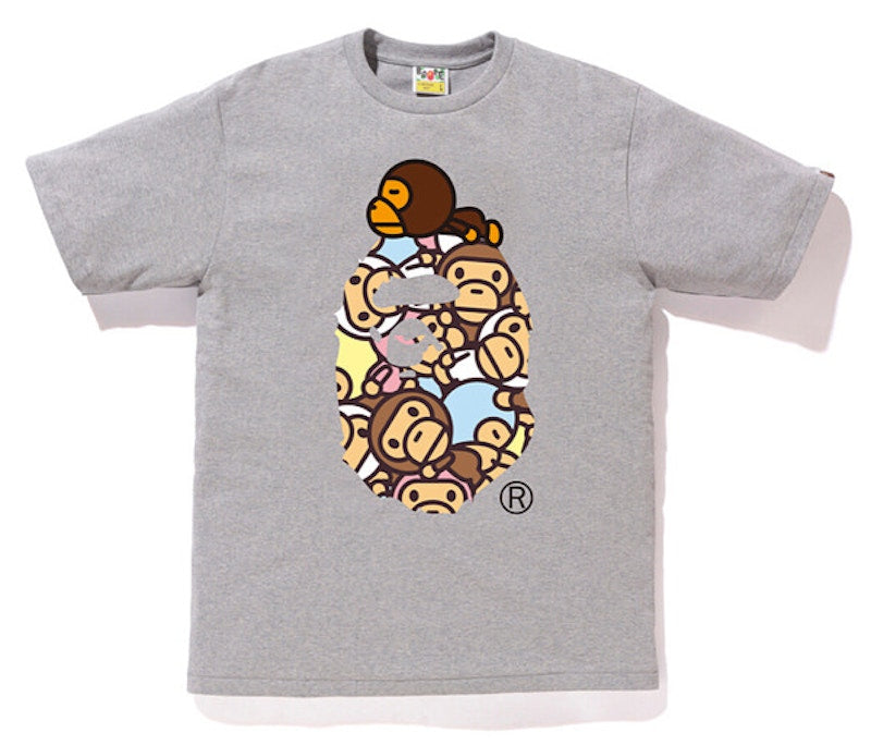BAPE All Baby Milo Multi Milo on Big Ape Tee Gray