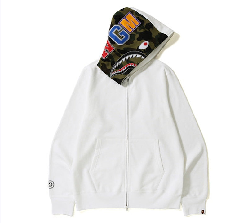 BAPE Applique Shark Full Zip Hoodie White