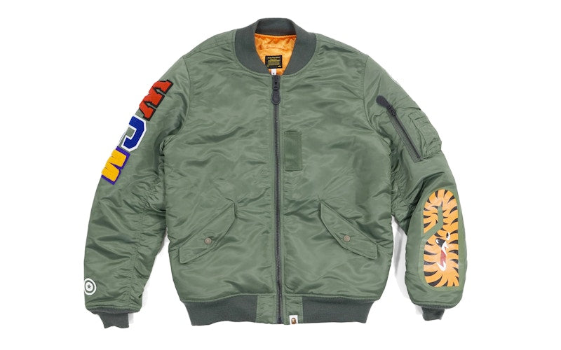 BAPE Back Shark MA1 Bomber Jacket Olive