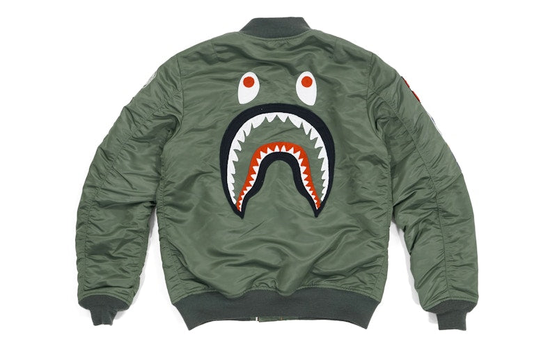 BAPE Back Shark MA1 Bomber Jacket Olive