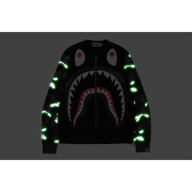 BAPE Metal Zip Big Shark Wide Crewneck Black