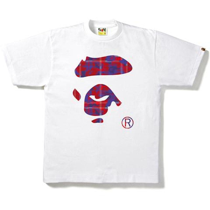BAPE Check Camo Ape Face Tee White/Red