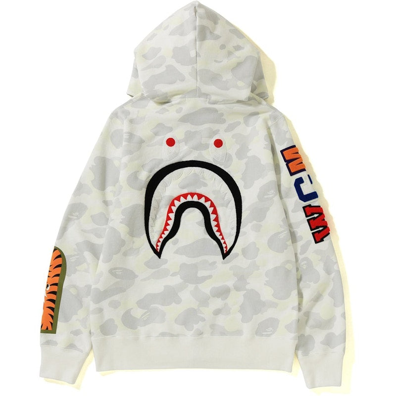 BAPE City Camo Embroidery Shark Full Zip Hoodie White