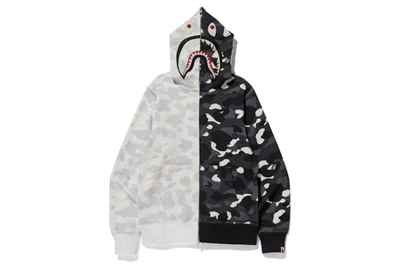BAPE City Camo Half Shark Full Zip Hoodie White/Black