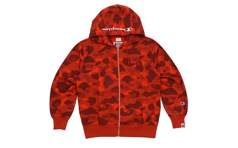 BAPE Color Camo Champion Full Zip Hoodie Red