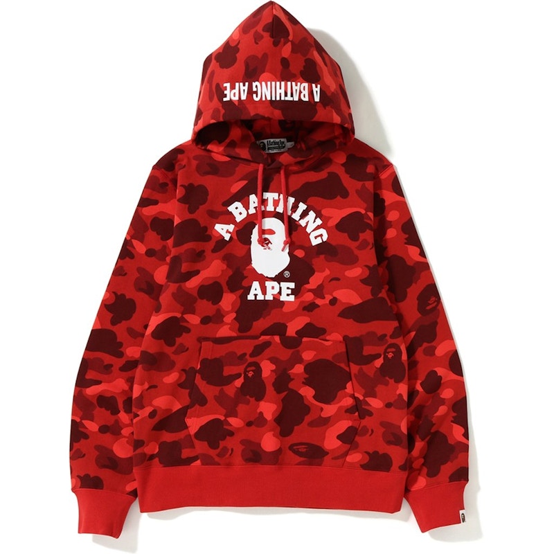 BAPE Color Camo College Pullover Hoodie Red