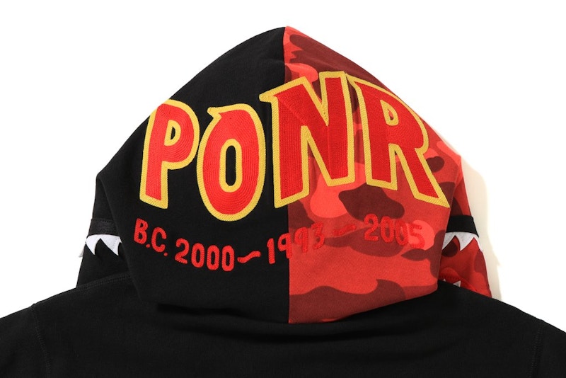BAPE Color Camo Reversible PONR Shark Full Zip Hoodie Black/Red