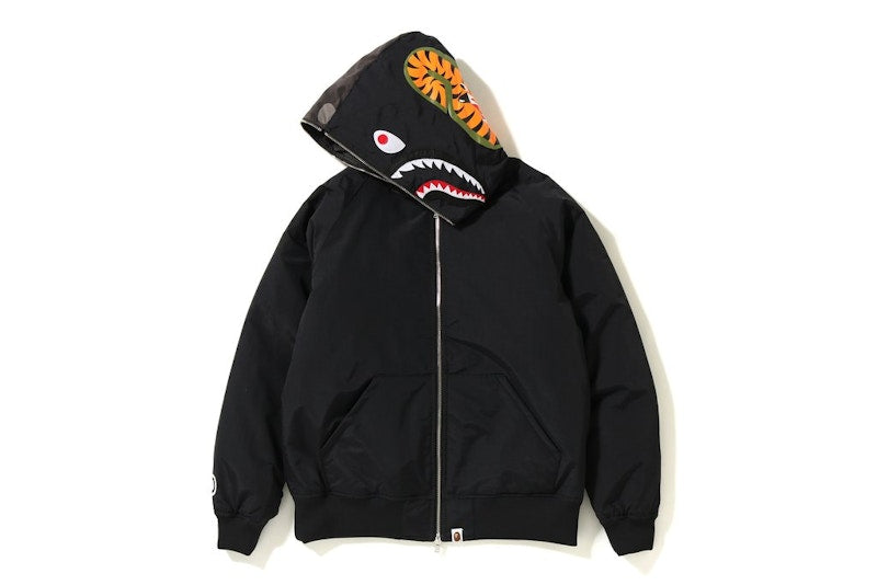 BAPE Color Camo Shark Hoodie Down Jacket Black