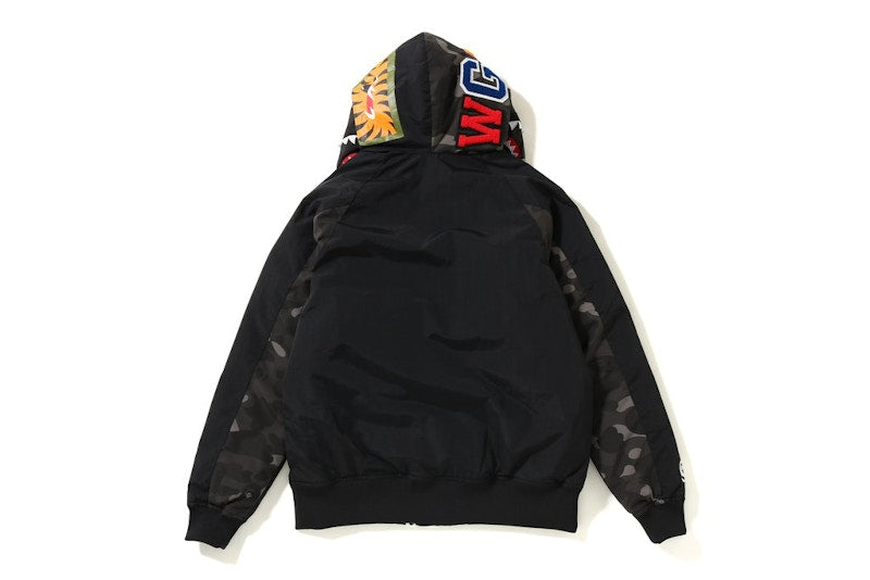 BAPE Color Camo Shark Hoodie Down Jacket Black