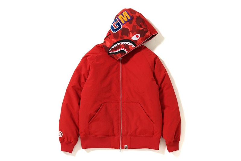 BAPE Color Camo Shark Hoodie Down Jacket Red