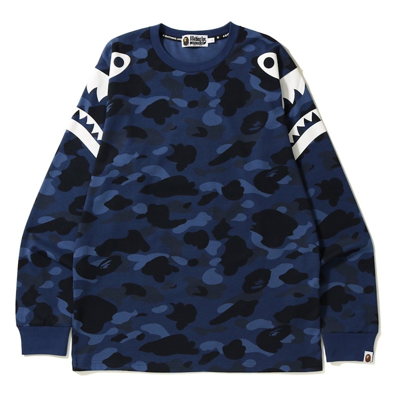 BAPE Color Camo Shark Shoulder Long Sleeve Tee Blue