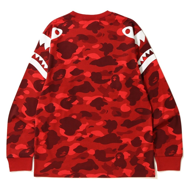BAPE Color Camo Shark Shoulder Long Sleeve Tee Red