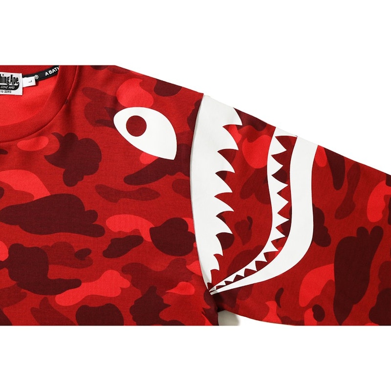 BAPE Color Camo Shark Shoulder Long Sleeve Tee Red