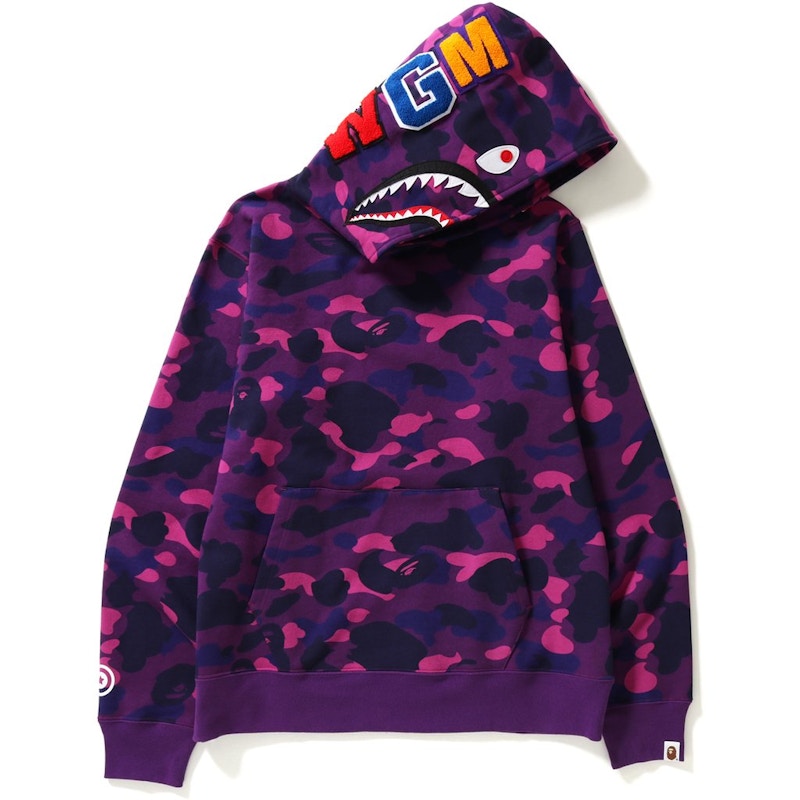 BAPE Color Camo Shark Wide Pullover Hoodie Purple