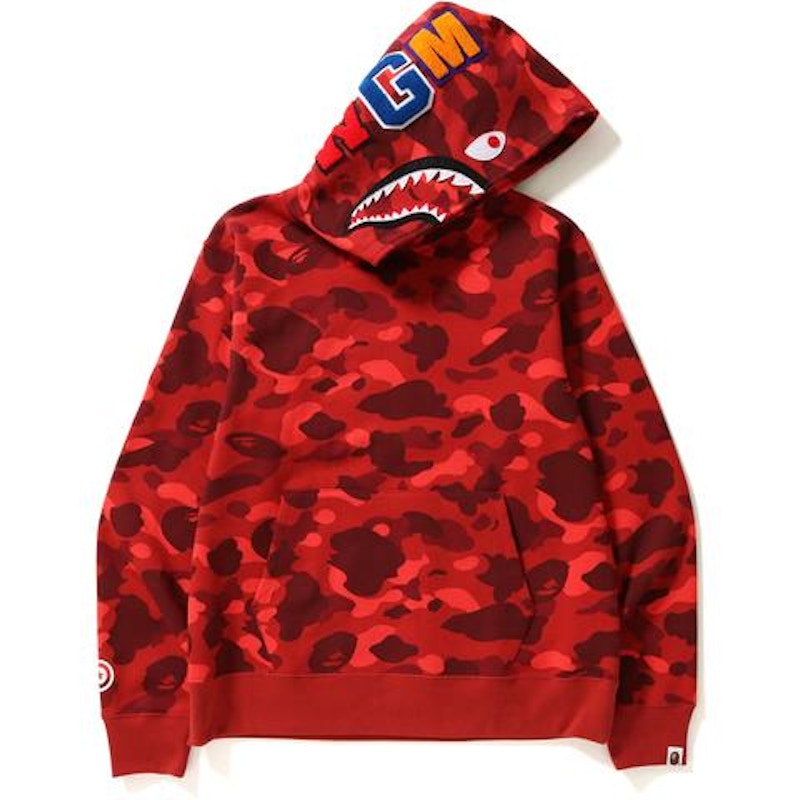BAPE Color Camo Shark Wide Pullover Hoodie Red
