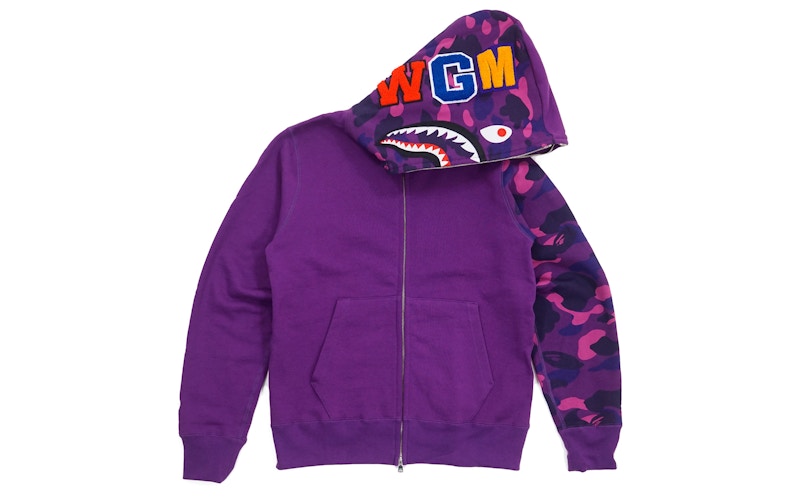 BAPE Color Camo Sleeve Shark Hoodie Purple