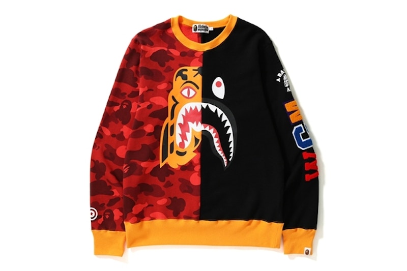 BAPE Color Camo Tiger Shark Crewneck Red