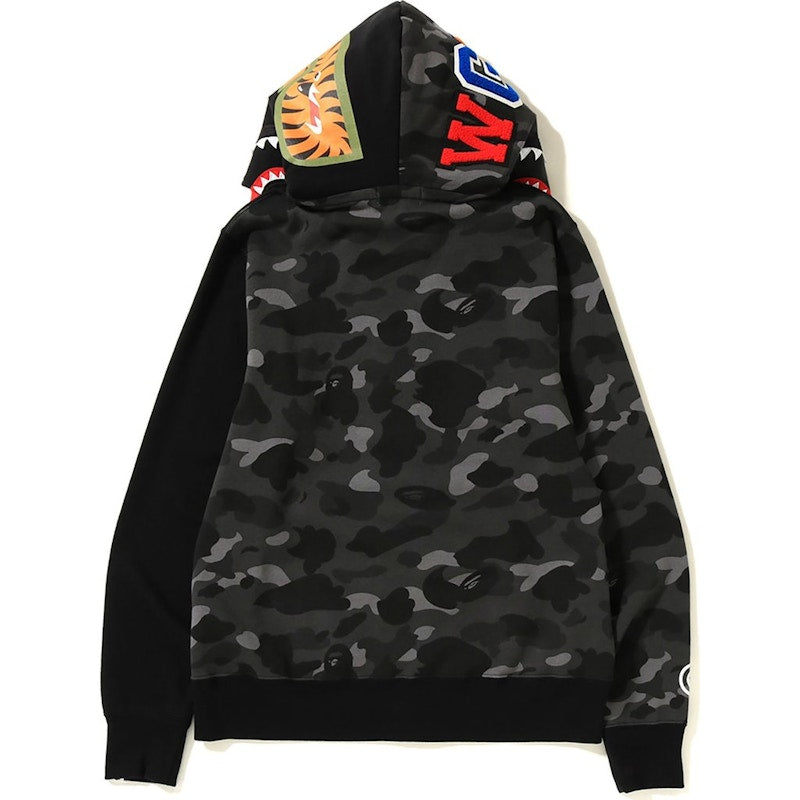BAPE Color Camo Tiger Shark Full Zip Double Hoodie Black