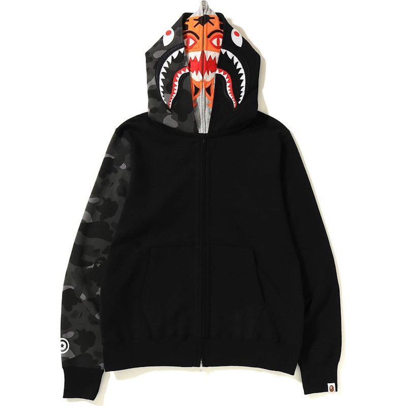BAPE Color Camo Tiger Shark Full Zip Double Hoodie Black