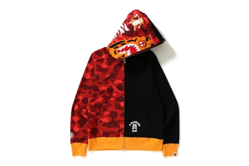 BAPE Color Camo Tiger Shark Full Zip Hoodie Red