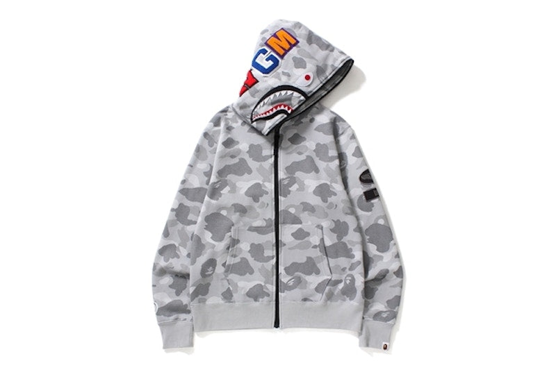 BAPE Dot Camo Shark Wide Full Zip Hoodie Gray