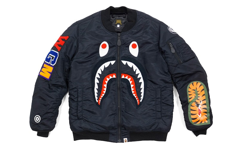 BAPE Front Facing Shark MA1 Bomber Flight Jacket Black