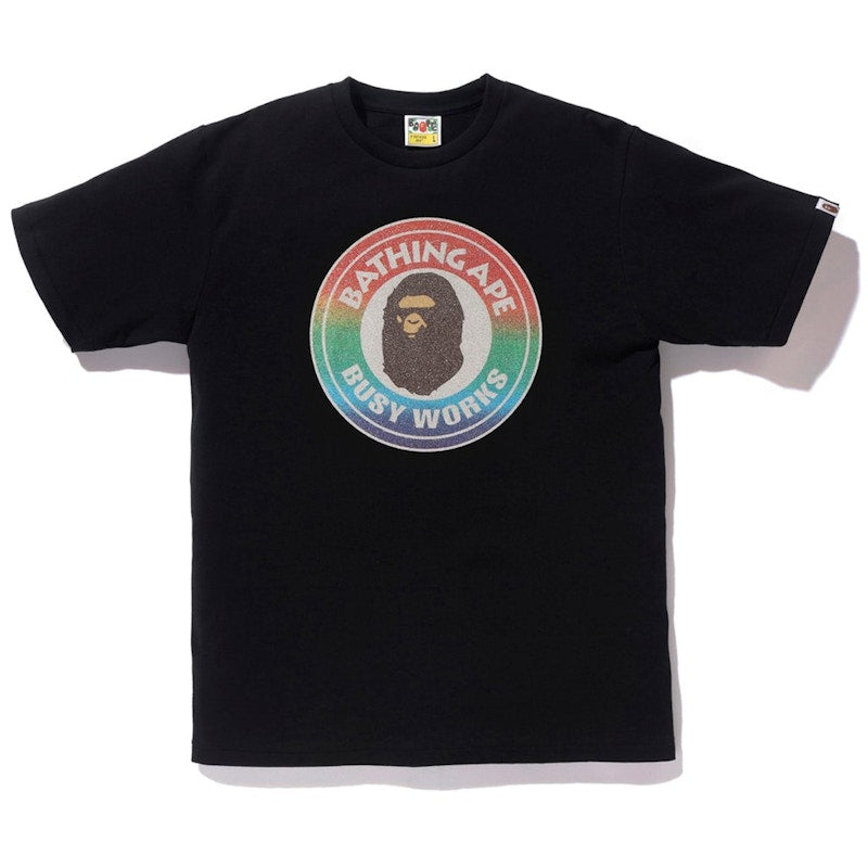 BAPE Glass Beads Rainbow Busy Works Tee Black