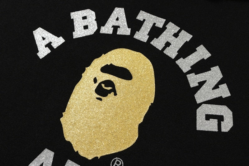 BAPE Glitter College Pullover Hoodie Black