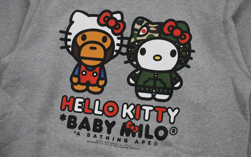 BAPE Sanrio Hello Kitty Milo Couple Crewneck Sweatshirt Grey