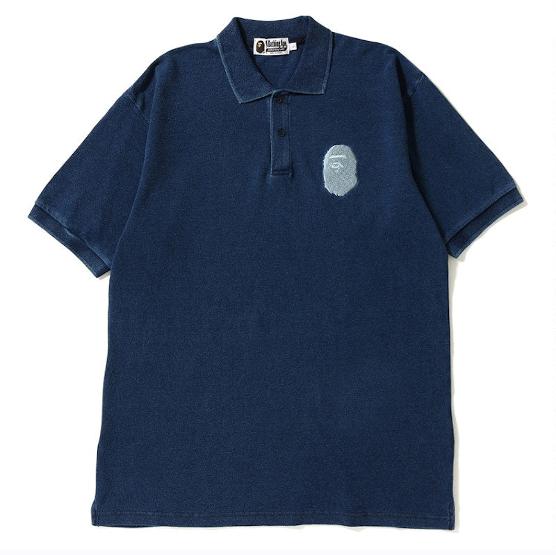 BAPE Indigo Large Ape Head Wide Polo Blue