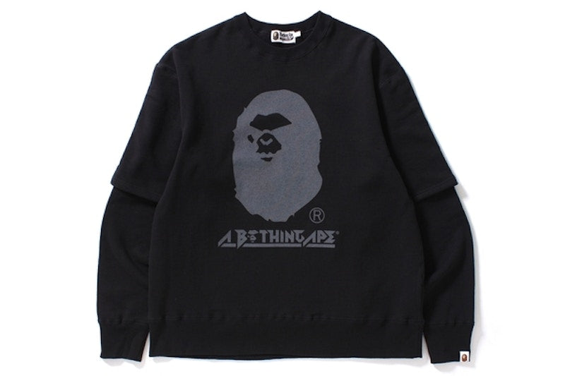BAPE Layered Sleeve Over Sized Crewneck Black
