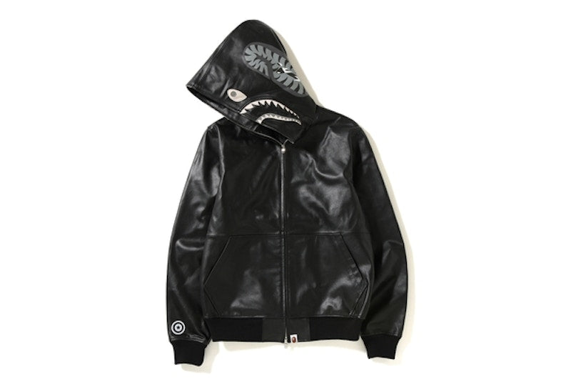 BAPE Leather Shark Hoodie Jacket Black