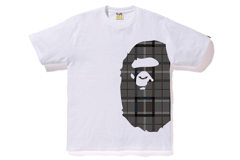 BAPE Logo Check Side Big Ape Head Tee Whtie/Black