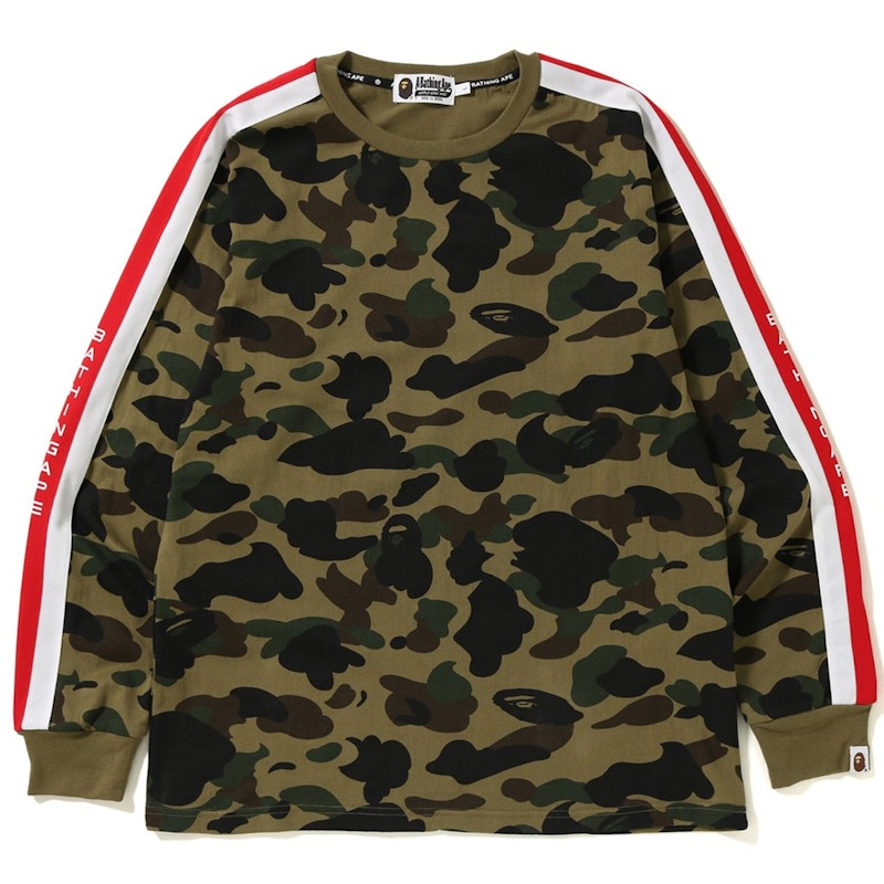BAPE Logo Tape 1st Camo Long Sleeve Tee Green