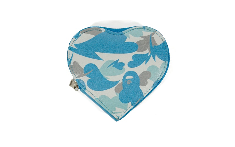 BAPE Love Camo Leather Heart Coin Pouch Light Blue