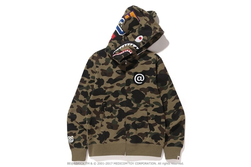 BAPE Medicom Toy 1st Camo Shark Bear Full Zip Hoodie Green