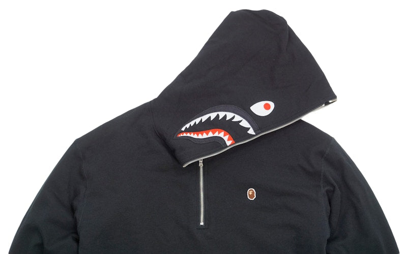 BAPE Military Rock Star 1st Camo Shark Sherpa Pullover Hoodie Black