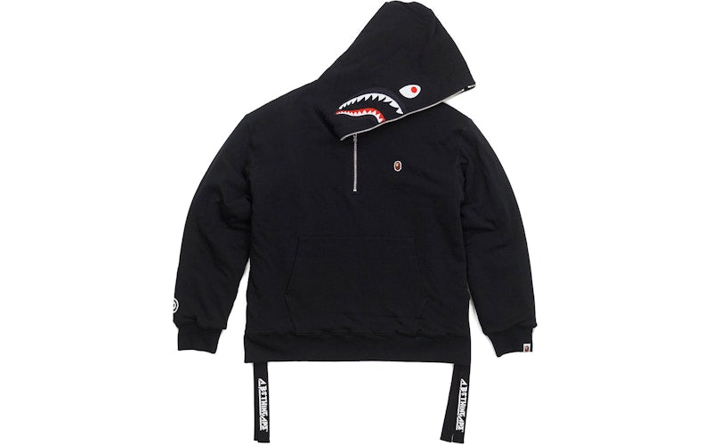 BAPE Military Rock Star 1st Camo Shark Sherpa Pullover Hoodie Black
