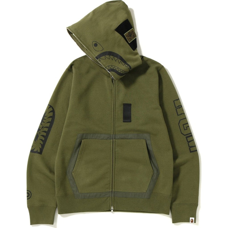 BAPE Military Shark Full Zip Hoodie Olive