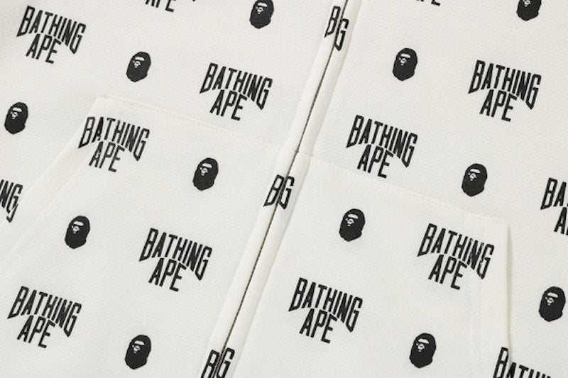 BAPE Monogram Full Zip Hoodie White