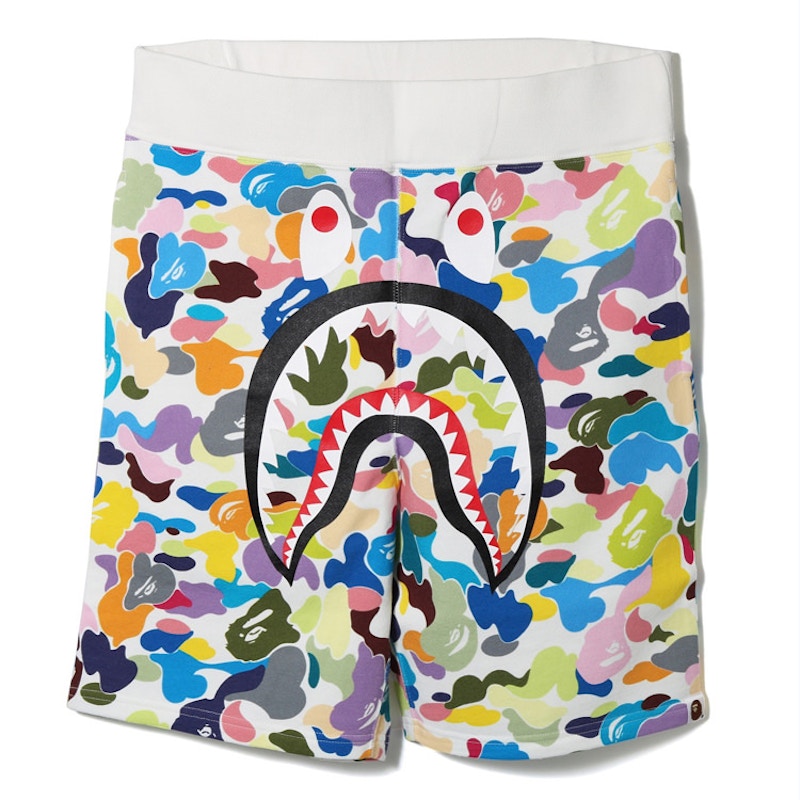 BAPE Multi Camo Shark Sweat Shorts White