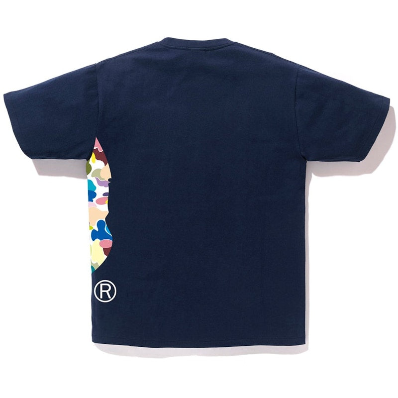BAPE Multi Camo Side Big Ape Head Tee Navy