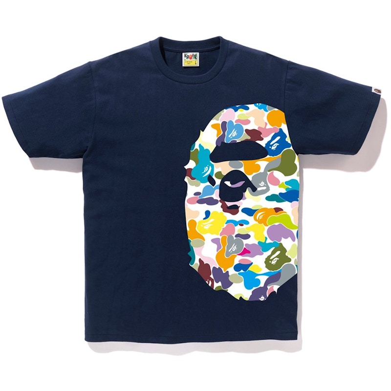 BAPE Multi Camo Side Big Ape Head Tee Navy