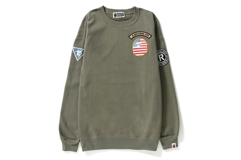 BAPE Multi Emblem Oversized Crewneck (Ladies) Olive Drab